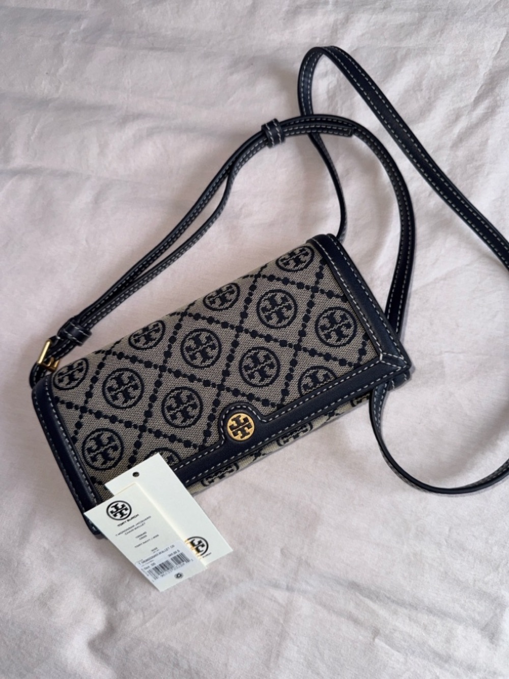 TORY BURCH T Monogram Jacquard Strap On Wallet Crossbody -Tory Navy